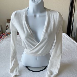 Forever 21 White Long Sleeve Wrap Top